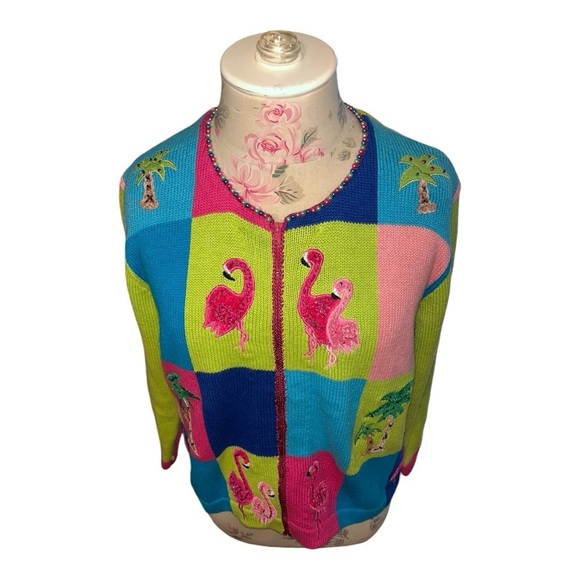 Jack B. Quick Flamingo 🦩 Palm Tree 🌴 Beach Theme Beaded Embellished Zipp… - Picture 8 of 14